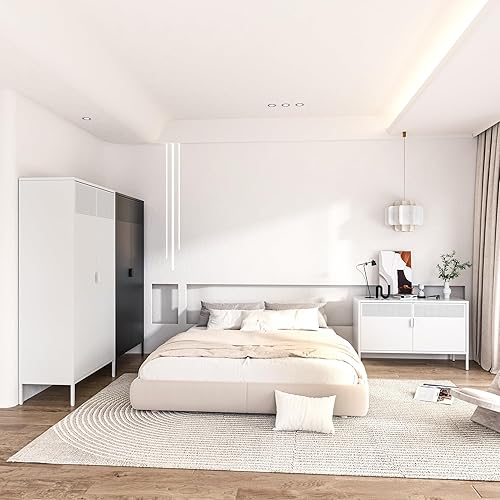 Miniatura 6 de Aparador de almacenamiento de 2 puertas, armario de almacenamiento de metal con 2 estantes ajustables, gabinete de metal multiusos para oficina y