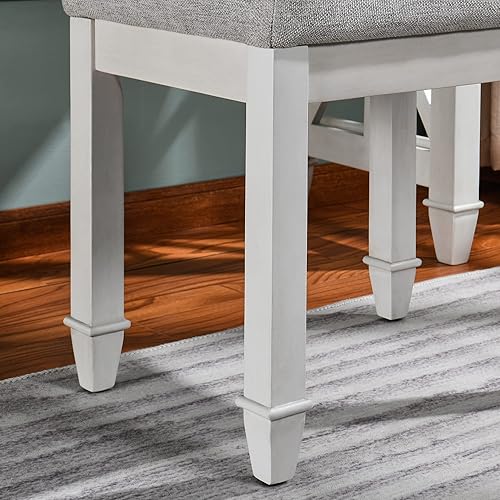 Miniatura 7 de Taburete de tocador con pata de madera maciza, banco de tocador de maquillaje con asiento tapizado de tela, taburetes de banco de piano, taburete