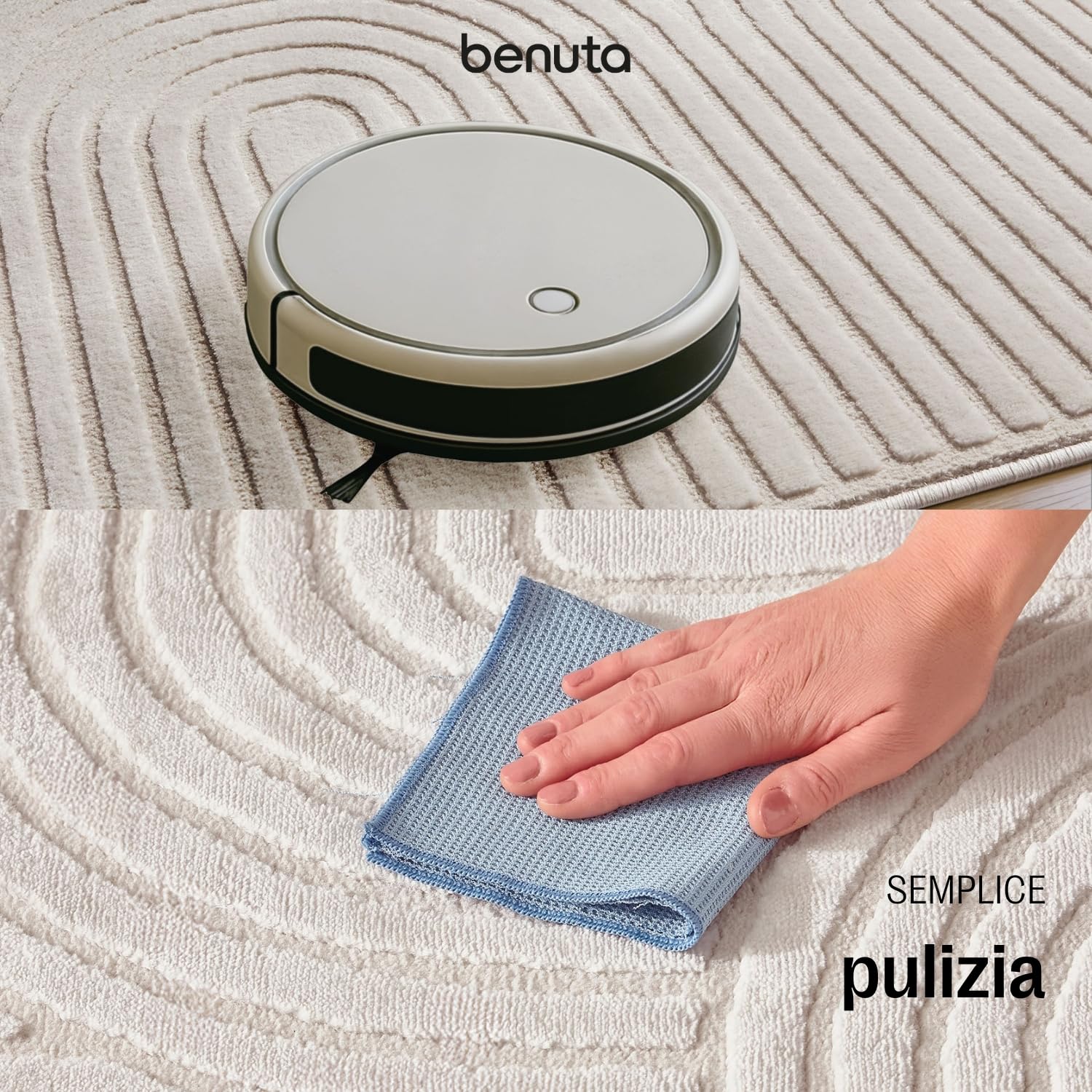 benuta Basic Tappeto salotto Claire - Crema 160x230 cm - Salotto Minimalista stile retrò geometrico - Manutenzione semplice - Compatibile con pavimento riscaldato