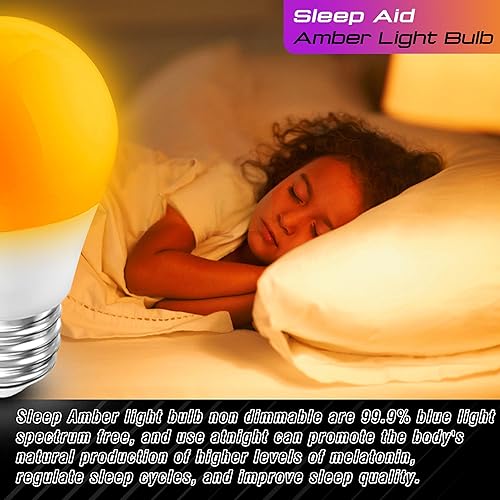 Miniatura 5 de Bombilla ámbar para dormir, bloqueo de luz azul, bombilla cálida de 1800 K equivalente a 25-40 W, luz nocturna calmante de 3 W, bombillas E26 tenue