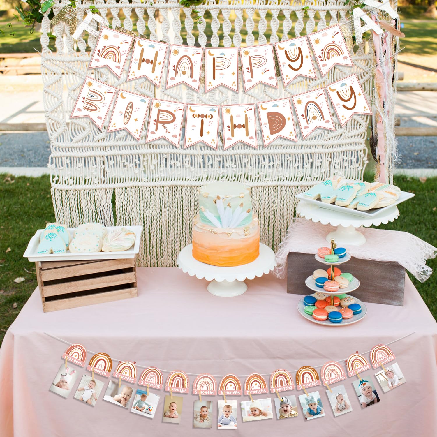 Boho Rainbow 1st Birthday Decorations Set - 135 Piece Party Decor For Girls