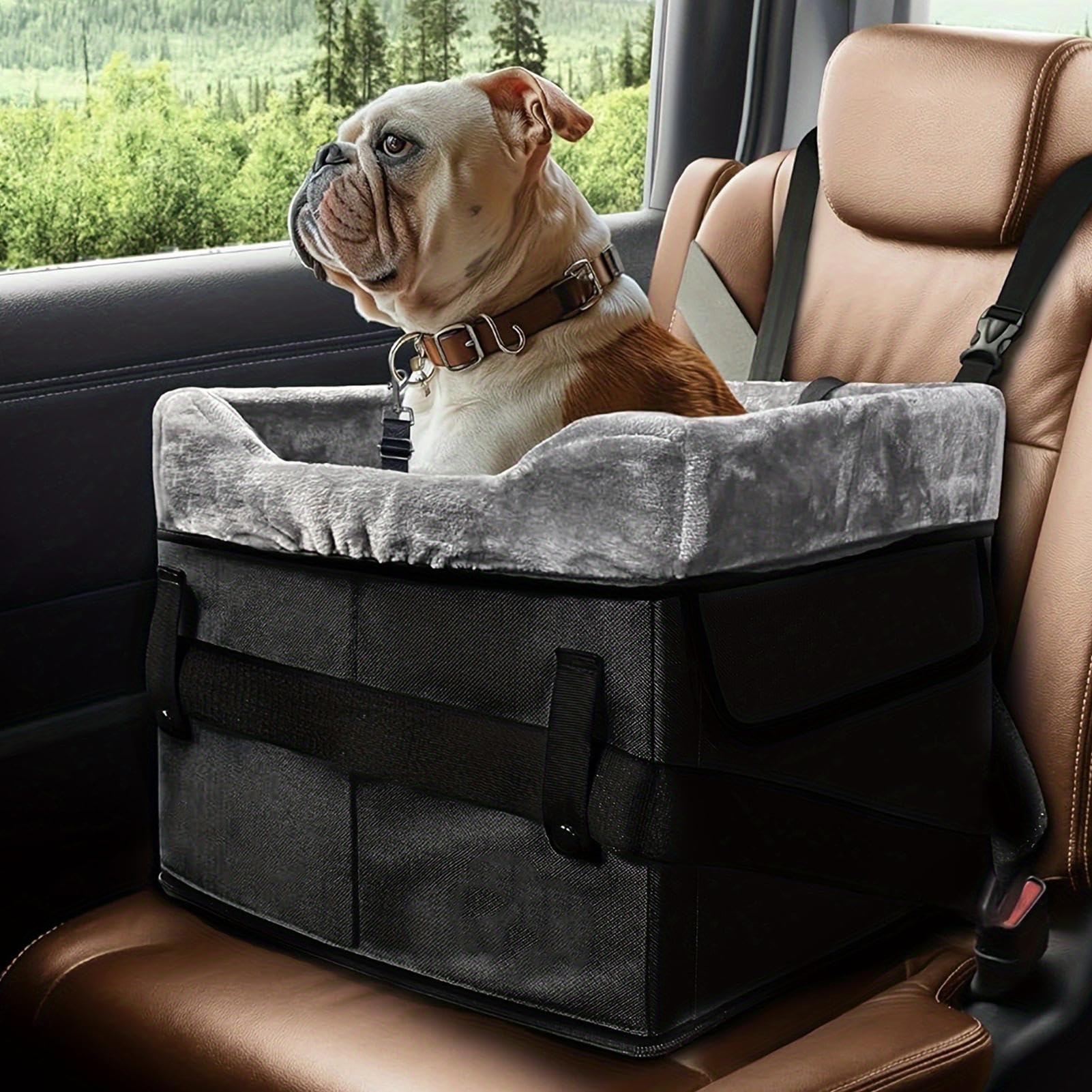Asiento de Coche para Perros Pequeños Cama Lavable De Peluche Para | Cama Canina De Coche Con Bolsillos De Almacenamiento Para Gatos de Hasta 11 kg Viaje en Vehículo Atrás Delante