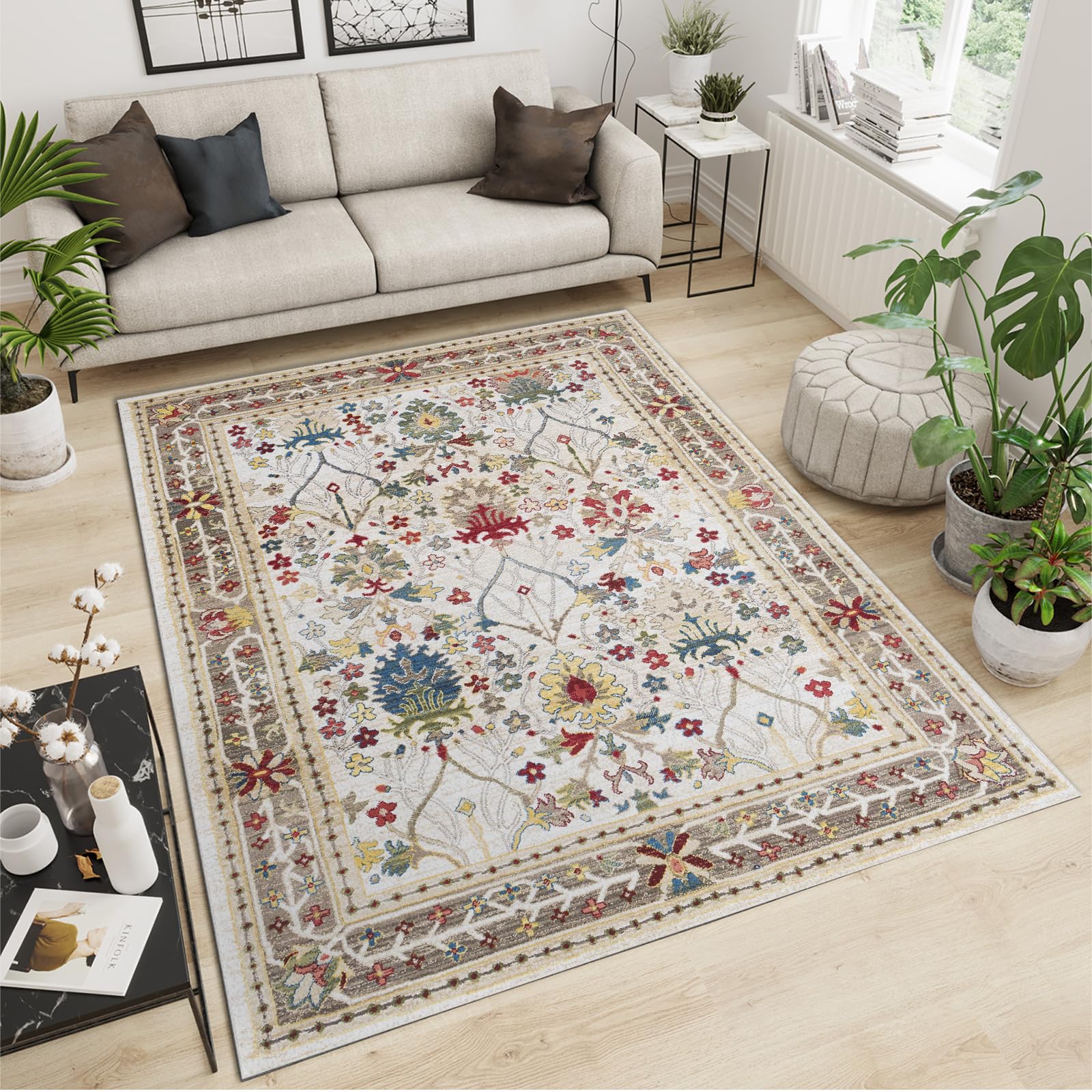 Tapis aquarelle 3D floral pour une chambre de style rustique cosy