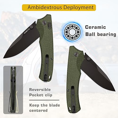 Miniatura 3 de Cuchillo de bolsillo serie WD107, cuchillo de bolsillo con bloqueo de botón, hoja afilada 14C28N, clip de bolsillo reversible, mango de micarta