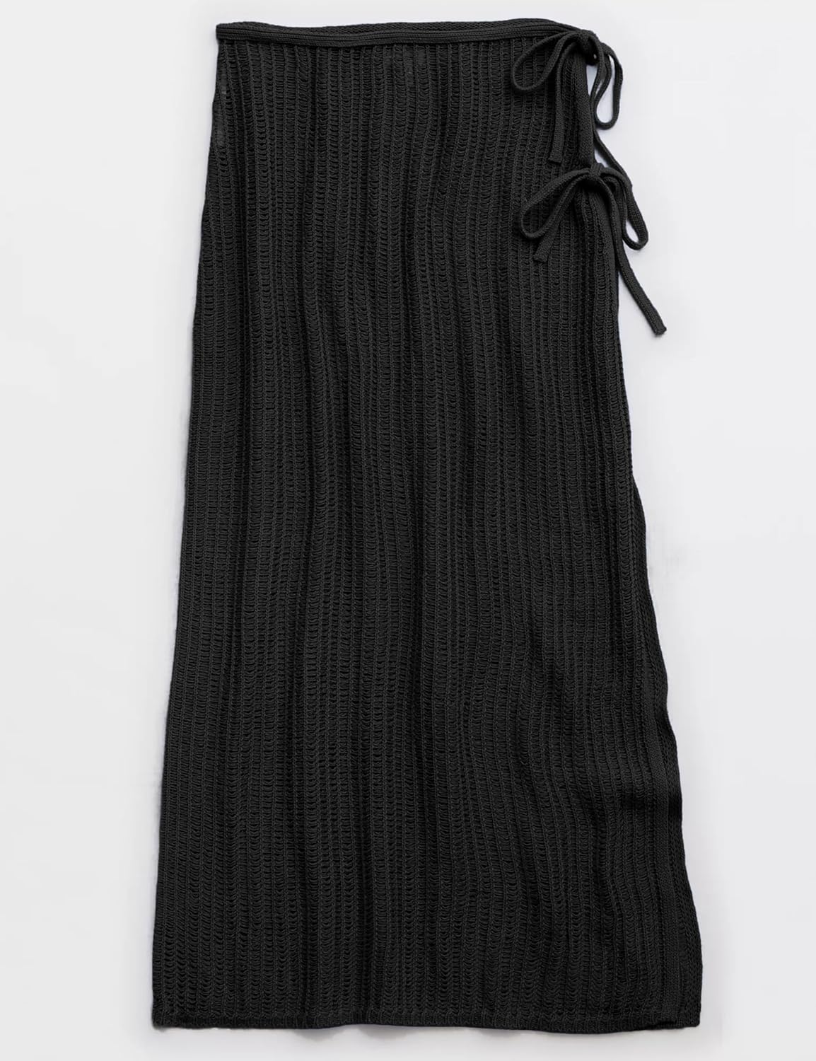 Womens Crochet Cover Up Skirt Knit Side Slit Long Coverups for Sarong Swimwear Beach Wrap Black Large - Image 4