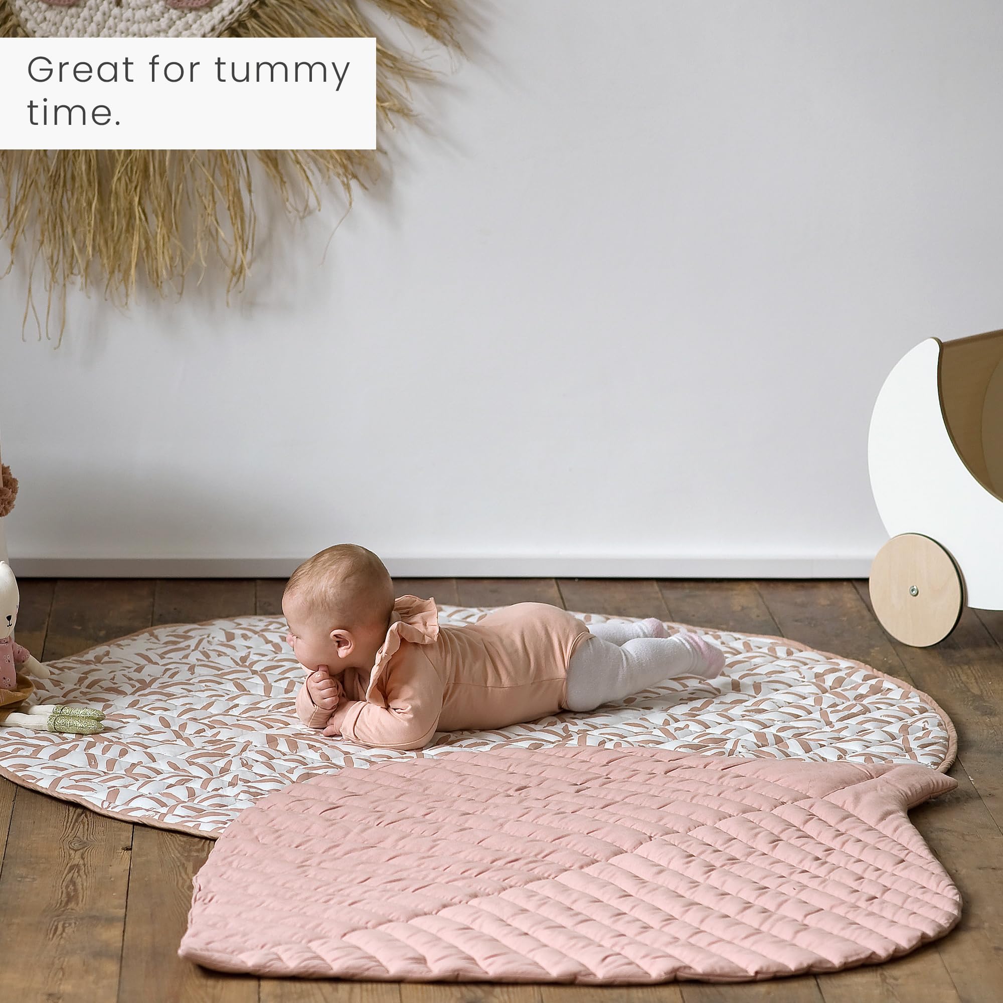 Toddlekind Cotton Leaf Nursery Rug, 45.7" x 34.3", Machine Washable Baby Play Mat for Nursery Decor Pink, Sea Shell (Nude Pink) - Image 4