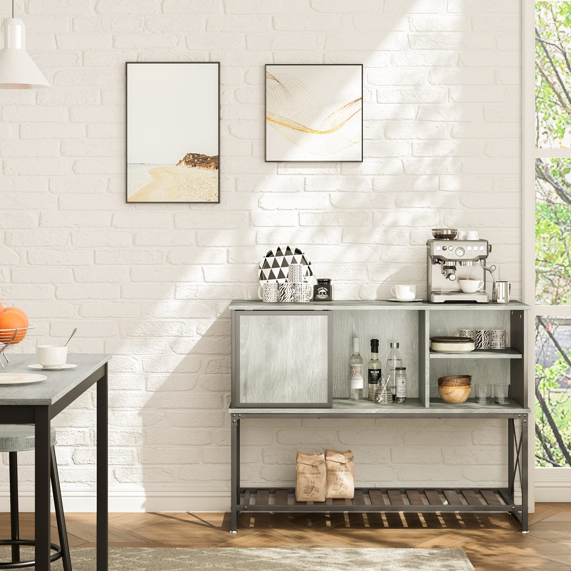 Buy Industrial Bar Coffee Bar Buffet with Storage Wood