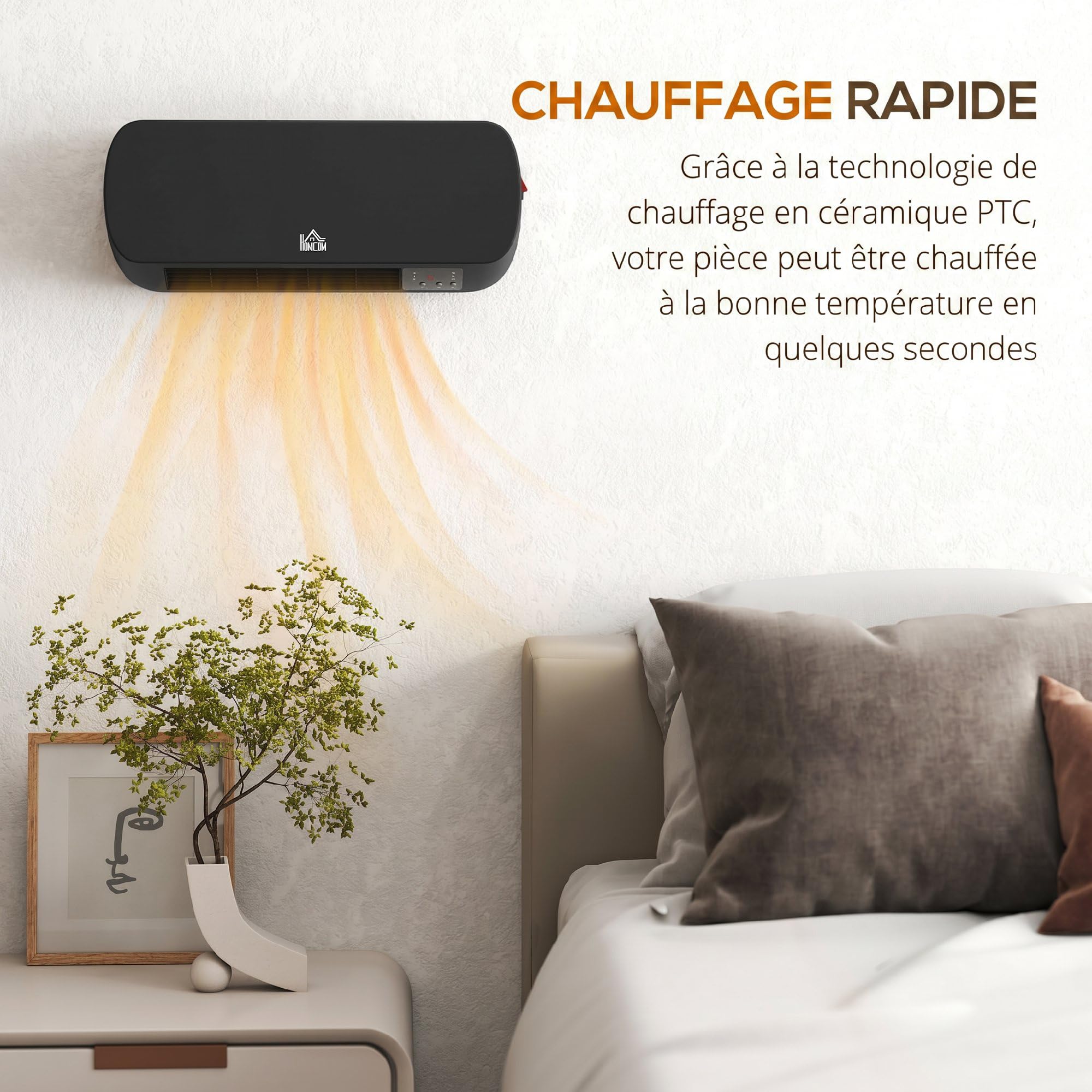 HOMCOM Radiateur Mural Soufflant 2000 W Chauffage Céramique PTC Noir