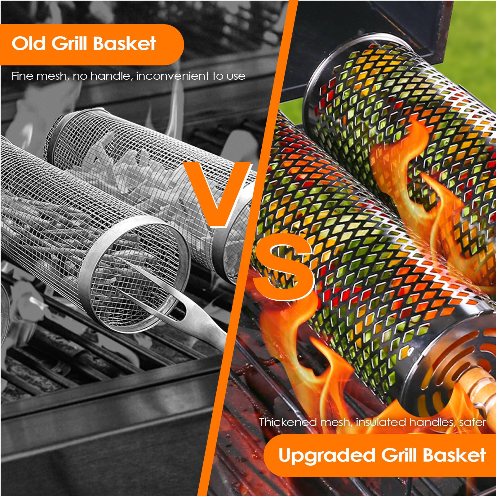 Cestelli Per Grigliare - Set Da 2 Pezzi Rotanti Con Manico In Legno, Acciaio Inox - Foto 4