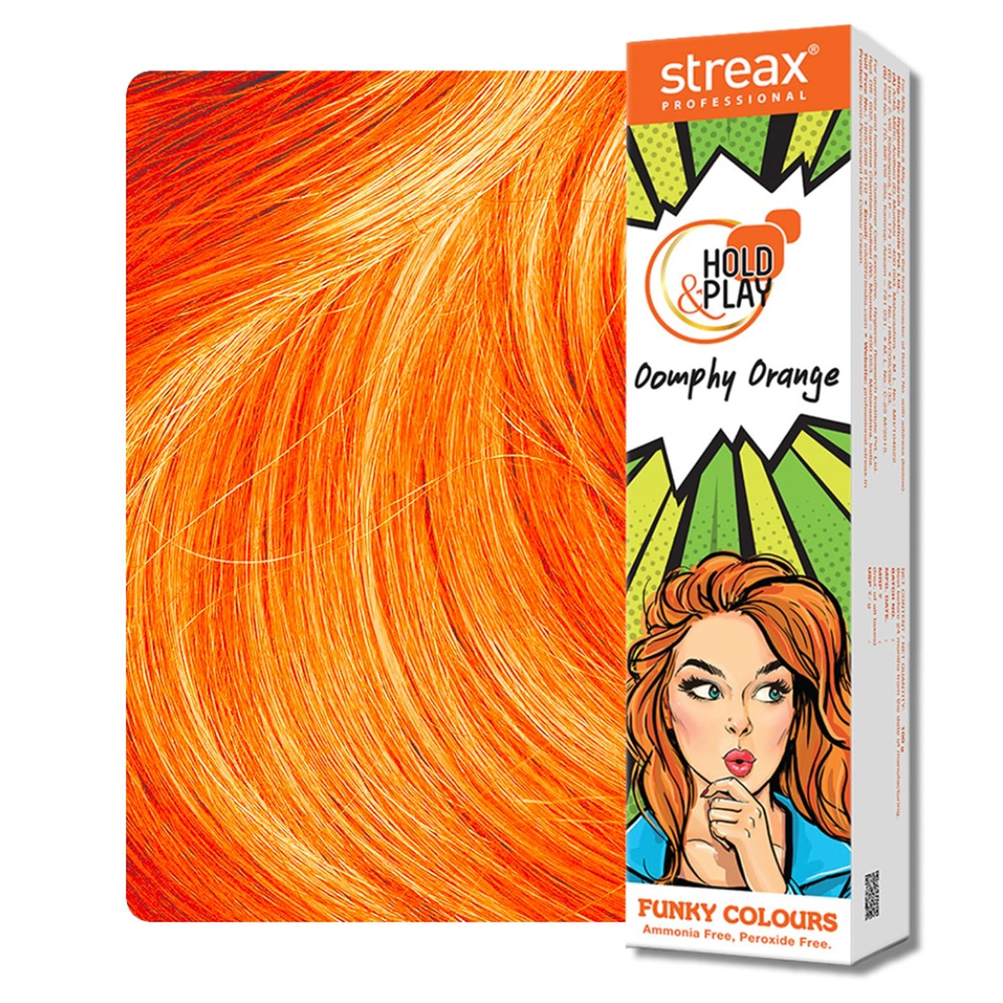 Hold & Play Funky Colour, Oomphy Orange, 100g | Orange Hair Colour I Vibrant Semi-Permanent Hair Colour | Ammonia Free, Peroxide Free