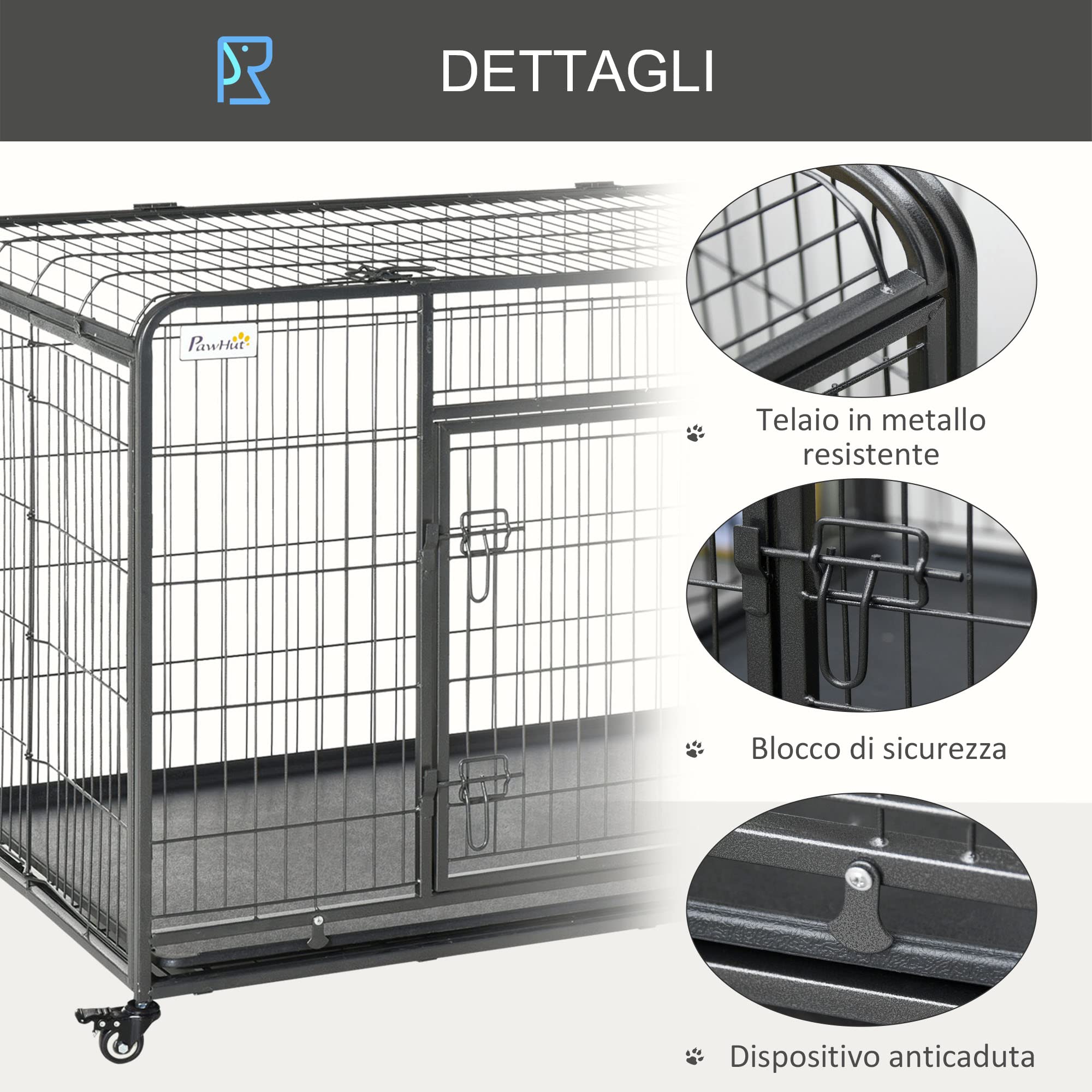 PawHut Kennel Cage pour Chien Pliable avec Frein et Fond Amovible - Gris