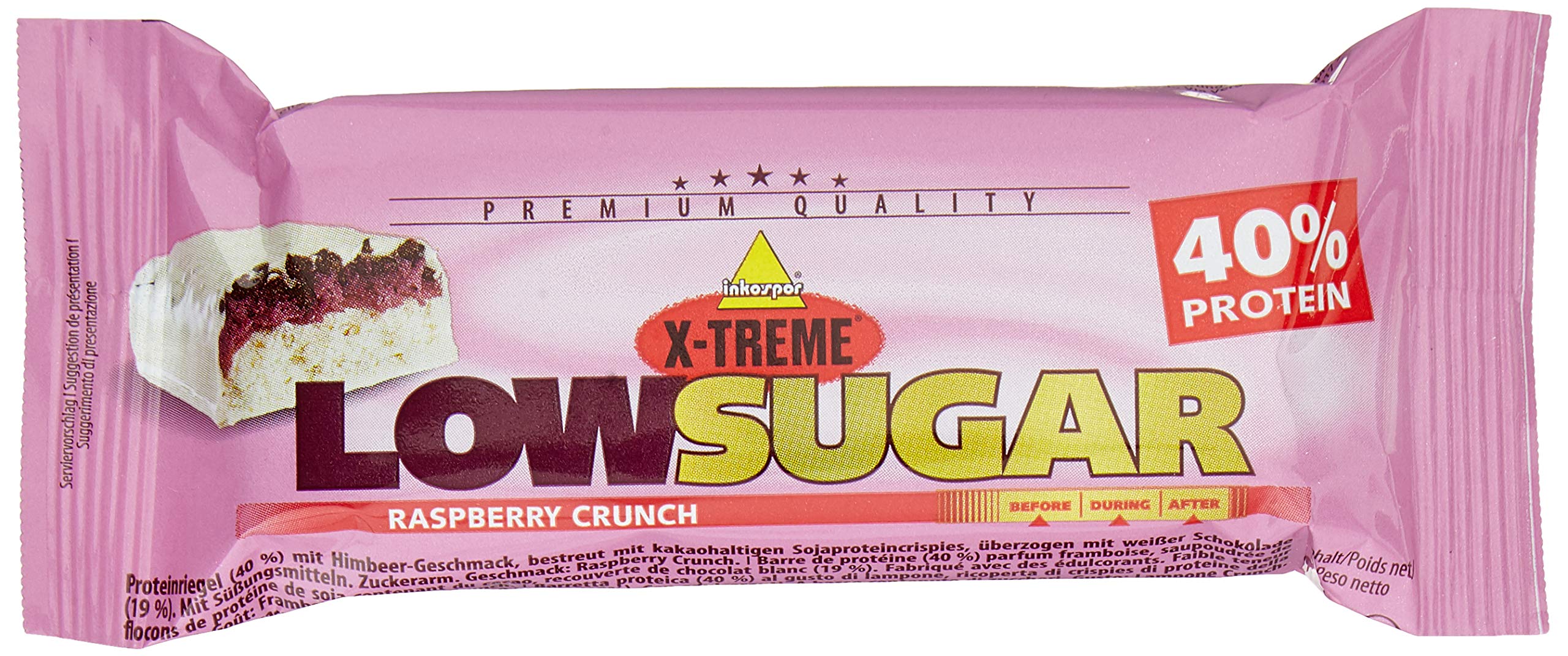 inkospor - X-TREME Low Sugar Riegel, Raspberry Crunch, Display 24 x 65 g