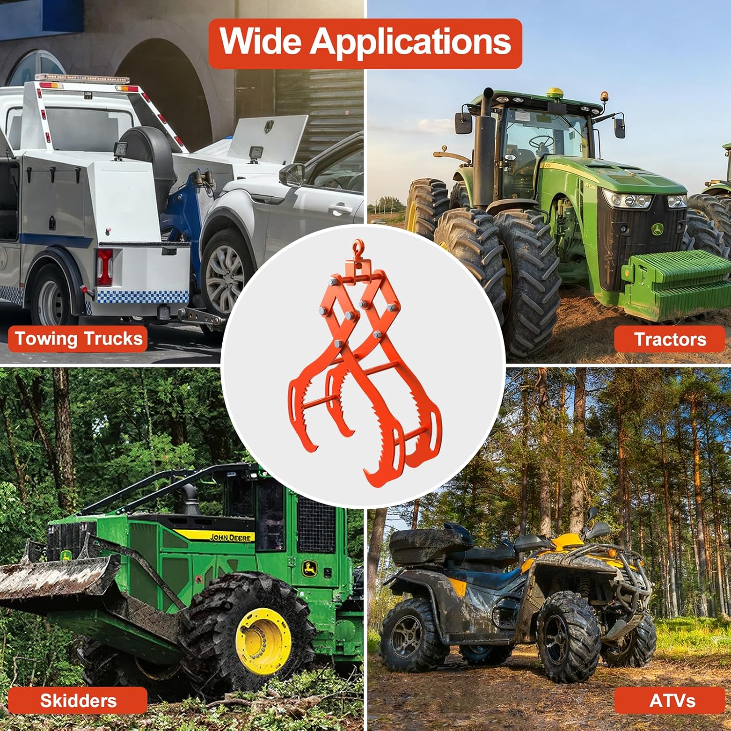 Log Lifting Tongs 32 Inch - 2700LBS Load Capacity Heavy Duty Log Grapple with 4 Serrated Claw Hooks & Handles, Logging Tongs for Tractors, Trucks, Forklifts, Orange