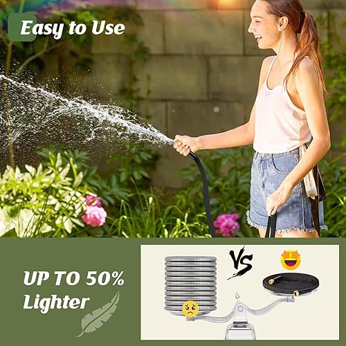 Miniatura 3 de Manguera de jardín expandible de 50 pies, ligera, sin torceduras y resistente a las explosiones, con boquilla rociadora de 8 patrones para césped,