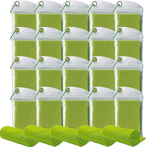 Paquete de 20 toallas refrescantes de 40 x 12 pulgadas, toalla de hielo para cuello y cara, microfibra fría con bolsa transpirable para yoga,
