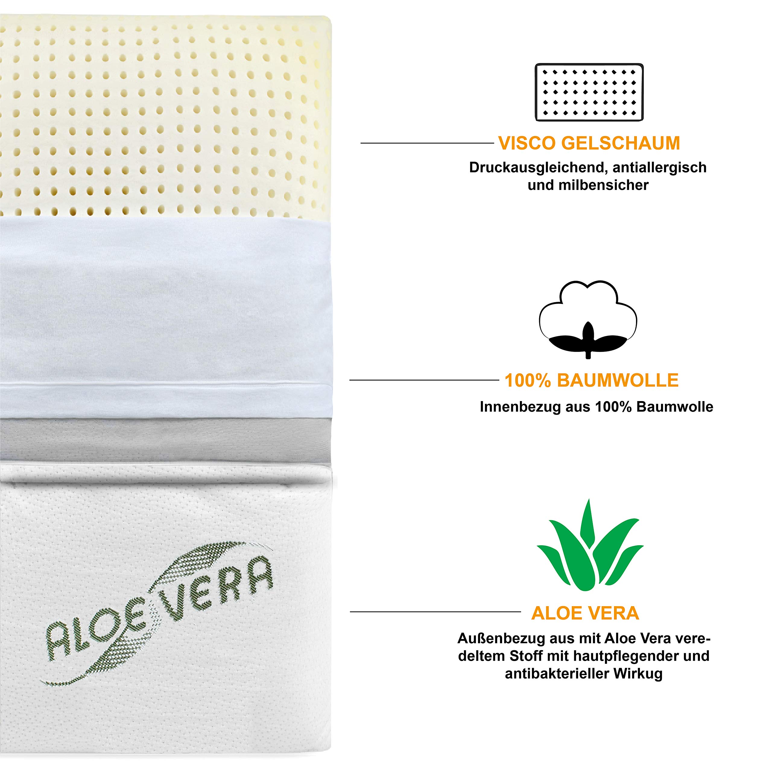 Siebenschläfer Orthopädisches Nackenstützkissen - Kopfkissen aus druckausgleichendem Visko-Gelschaum (Memory Foam) mit Aloe Vera Bezug - Kissen in 70x36cm Höhe 13cm