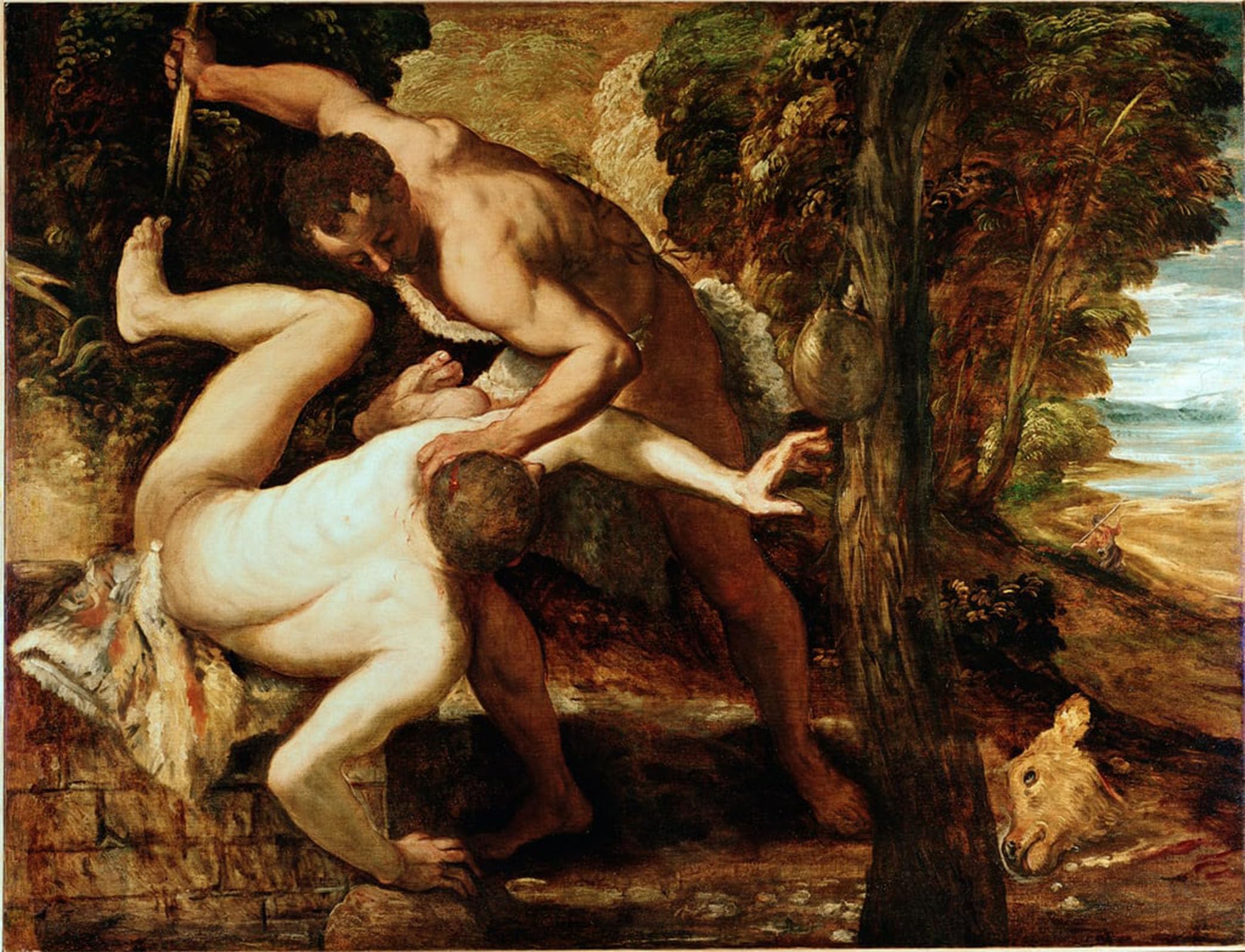POSTERIIk Vintage Classic Picture Landscape Artwork Cain Killing Abel Painting by Jacopo Robusti Tintoretto Portrait Canvas Painting for Office Home Decor 60x90cm