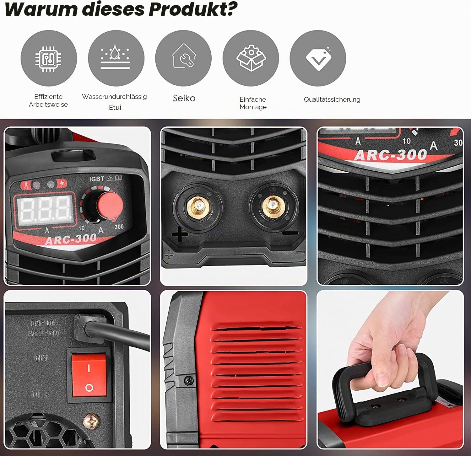 Inverter Schweißgerät ARC MMA -300 Amp IGBT Schweißgerät Inverter Digital Display LCD 220V Welder mit Unterstützung für Elektroden, Erdclips, Mas-chera, Bürsten, Schweißstangen und Handschuhe