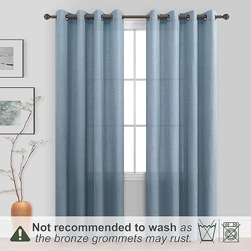 Miniatura 2 de KOUFALL Cortinas de lino azul piedra para dormitorio, 2 paneles de cortinas semitransparentes con ojales de bronce para sala de estar, azul