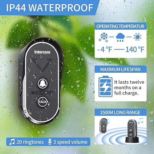 Miniatura 7 de Timbre de puerta inalámbrico, intercomunicador de largo alcance inalámbrico para el hogar, intercomunicador de voz de 2 vías con 3 canales, 3