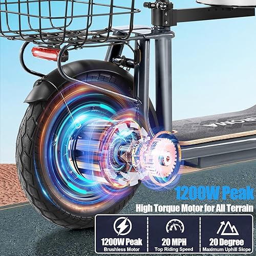 Miniatura 85 de Caroma Electric Scooter with Seat, Max 30 Miles Range&20MPH Speed, Peak 800/1200W Motor, Foldable Electric Scooter for Adults and Teens, Commuter E