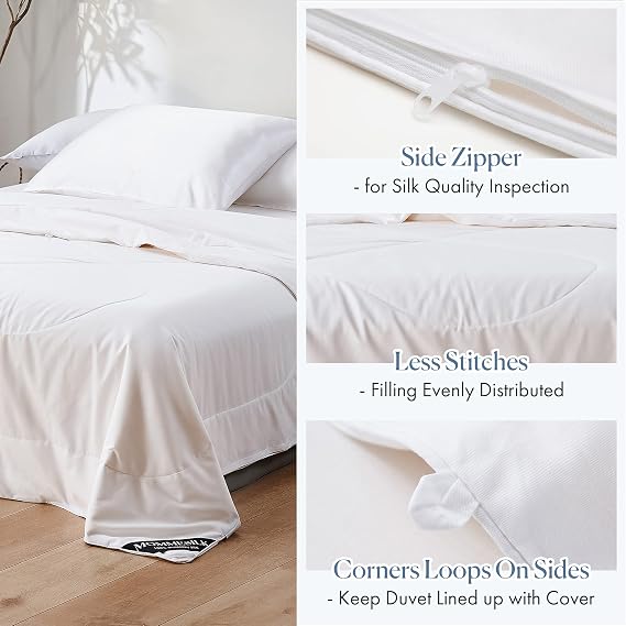 Mommesilk Mulberry Silk Comforter/Duvet/Quilt, 100% Pure Long Strand Silk Filling and Royal Cotton Cover, Soft Breathable, Silk Weight 1.5kg Queen Size 87x90 Inch, All Seasons