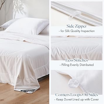 Mommesilk Mulberry Silk Comforter/Duvet/Quilt, 100% Pure Long Strand Silk Filling and Royal Cotton Cover, Soft Breathable, Silk Weight 1.5kg Queen Size 87x90 Inch, All Seasons