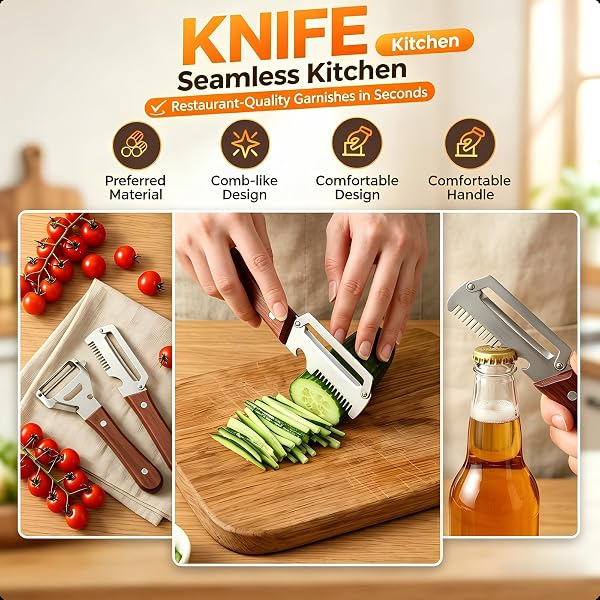 2-Pack Multifunctional Vegetable Peeler, 3 in 1 Kitchen Peeler with Wooden Handle, Grater & Bottle Opener for Potato, Carrot, Apple, Fruit & Vegetable - 3