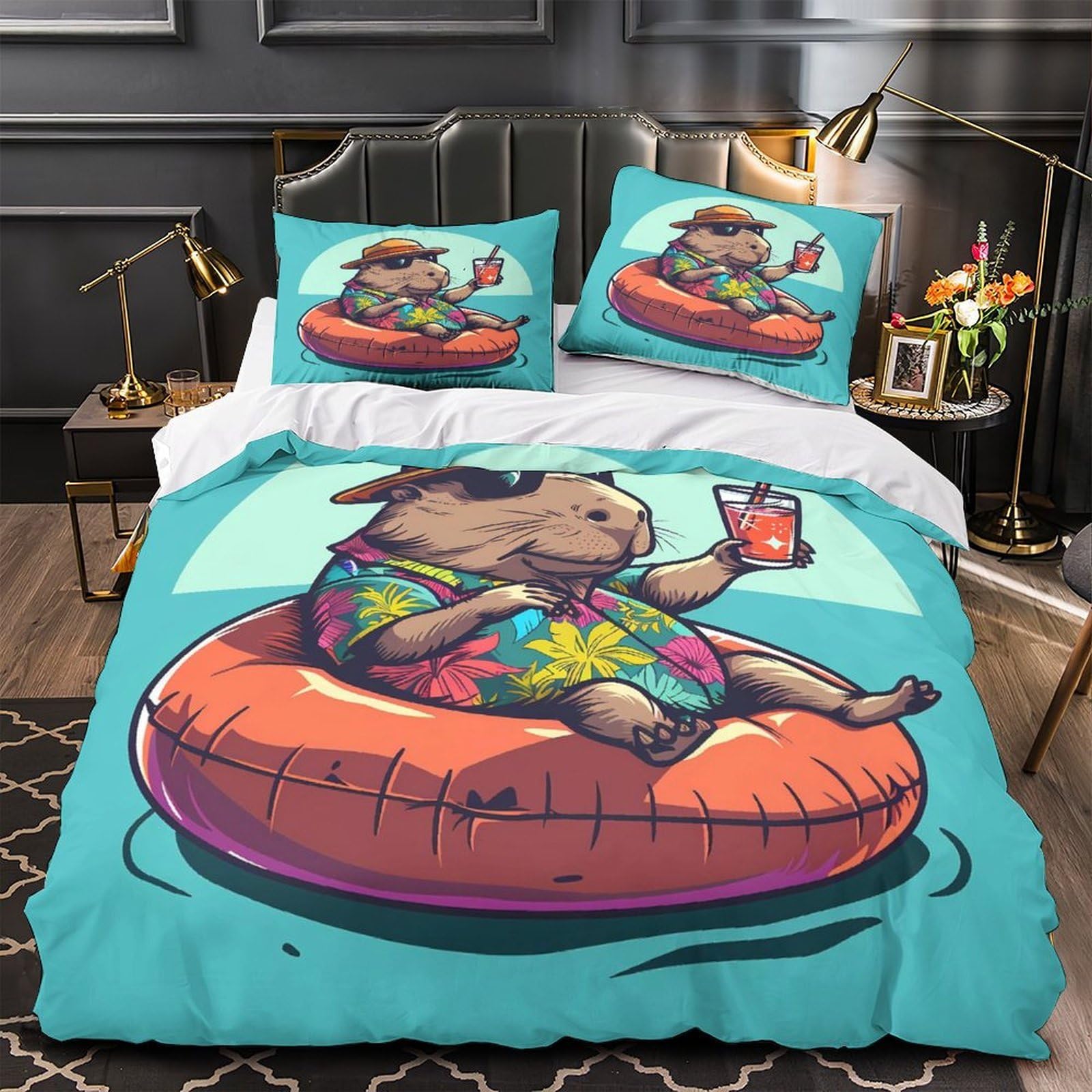 Housse de couette animaux drôles 140x200 microfibre