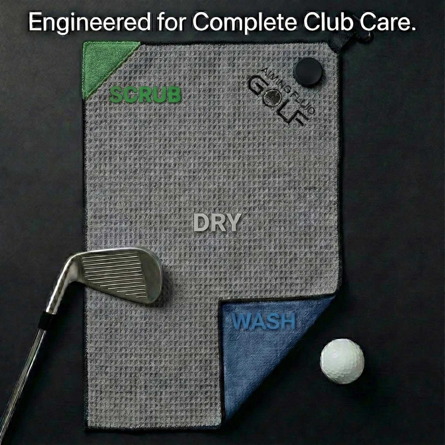 Magnetic 3-Stage Cleaning System Golf Towel - Microfiber Rag with Magnet for Golfcart Bags for Men and Women Golfers Accessories (Black, 16" x 24" Stubby) - Image 6