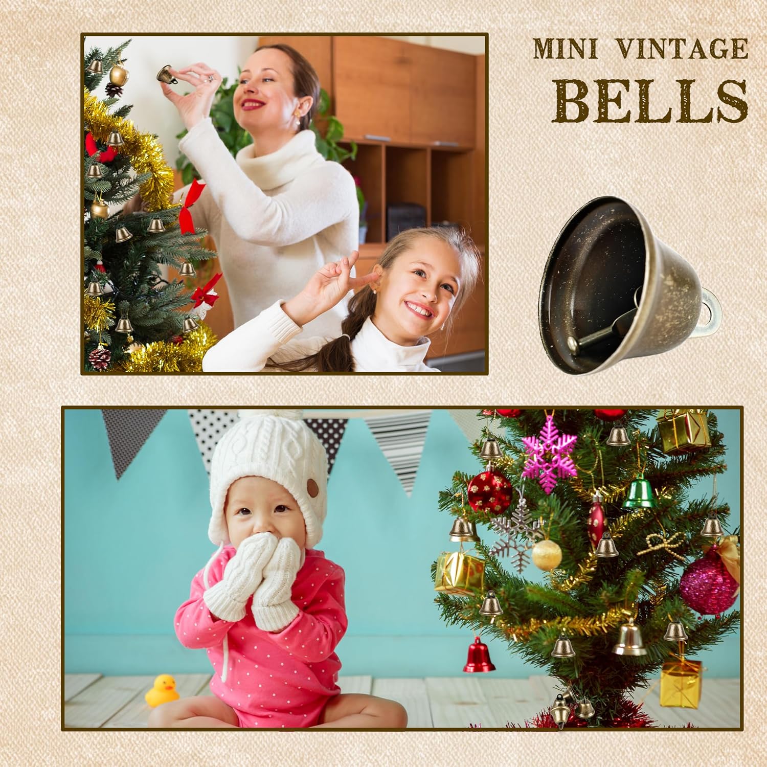 100 Pcs 1.5 inch Bronze Vintage Jingle Bells Mini Vintage Jingle Bells Small Bronze Tone Bells Brass Bell Hangings for Dog Potty Training Dog Collar Wind Chimes Making Crafts Decors