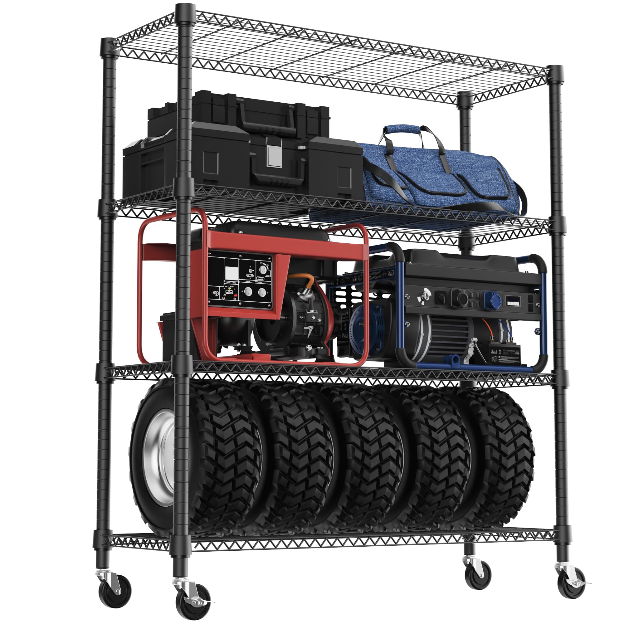 1400LBS 47 2 W 4 Tiers Storage Shelves Metal Shelving Unit with Wheels Heavy Duty Garage Shelving Adjustable