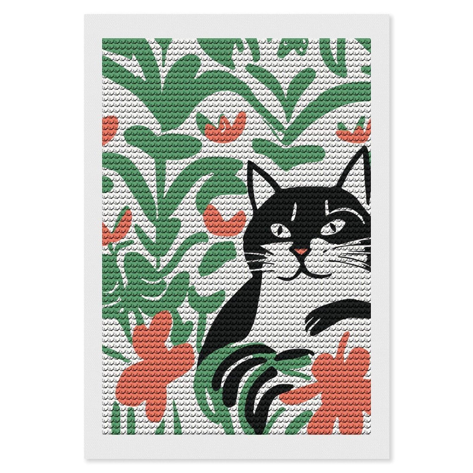 Junmoney Fauvist Cat DIY Diamond Art Canvas Kit 8"x12", Simple to Start, Fun Craft Experience, Modern Decor, Gift Idea, Adhesive Canvas