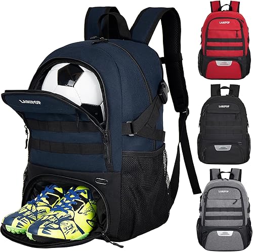 LARIPOP Bolsa de fútbol grande mochila y bolsas de fútbol juvenil para baloncesto, voleibol y fútbol, bolsa deportiva separada para zapatos de tacos