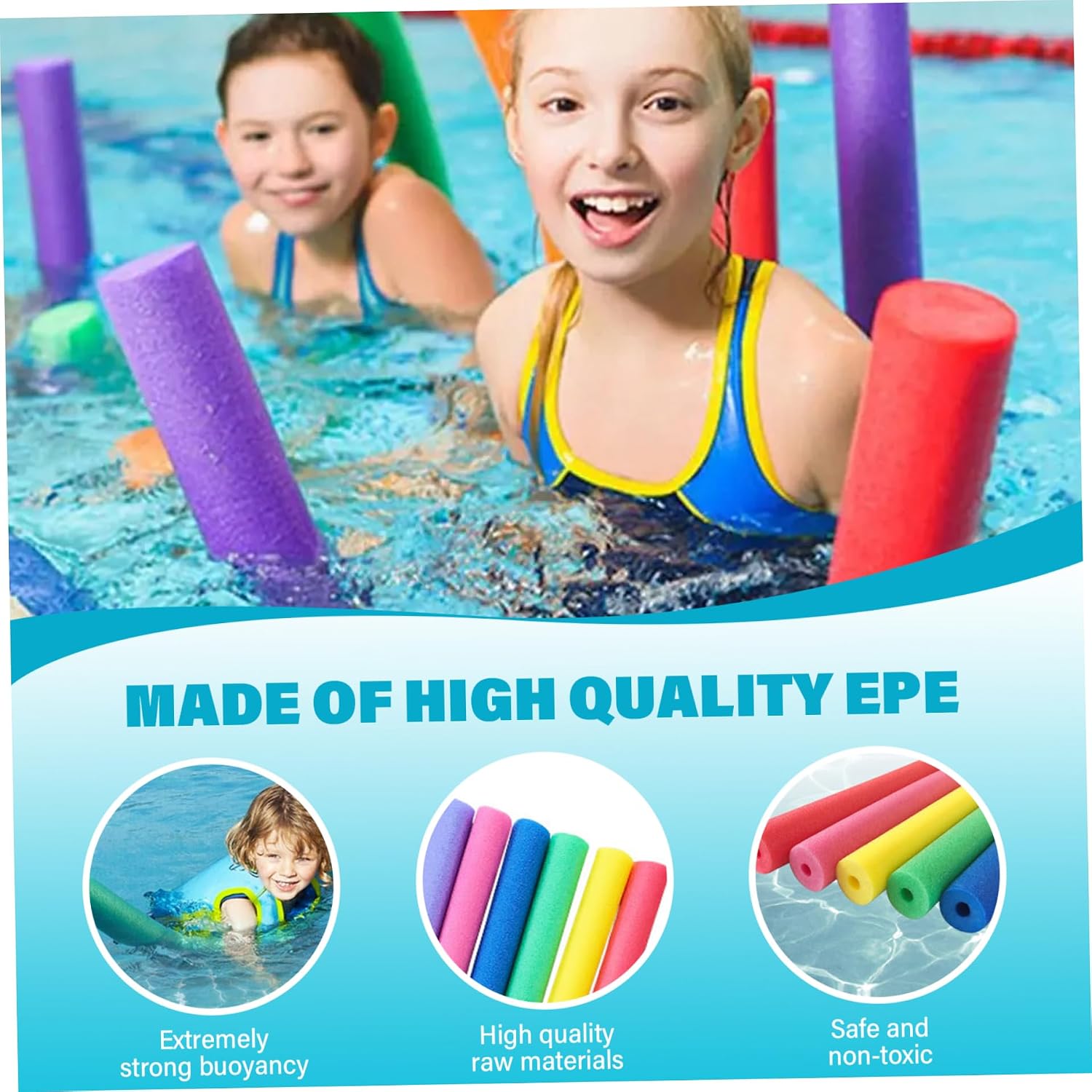 4Pcs Pool Noodles, 59 Inch EPE Soft Foam Noodle, 4 Colors Waterproof Swimming Noodle, Strong Buoyancy Swimming Float for Kids Adults