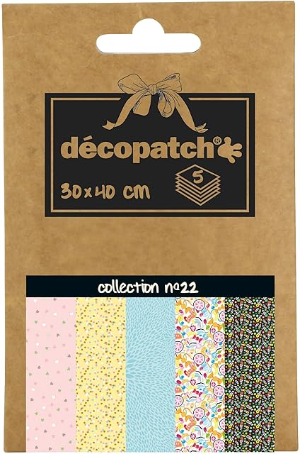Décopatch - Ref DP022C - Pocket Papers Collection No. 22 - Contains 5 Complementary Sheets of Décopatch Paper, Each Sheet is 30 x 40cm, Small 13 x 9.5cm Pack Size