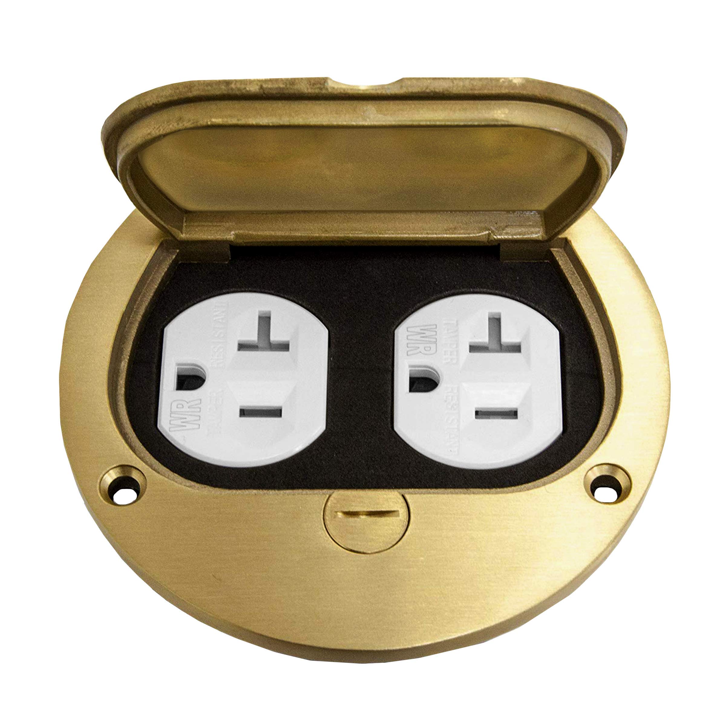 Photo 1 of ENERLITES Brass 4" Dia Flip Lid Floor Box Cover with 20A Outlet