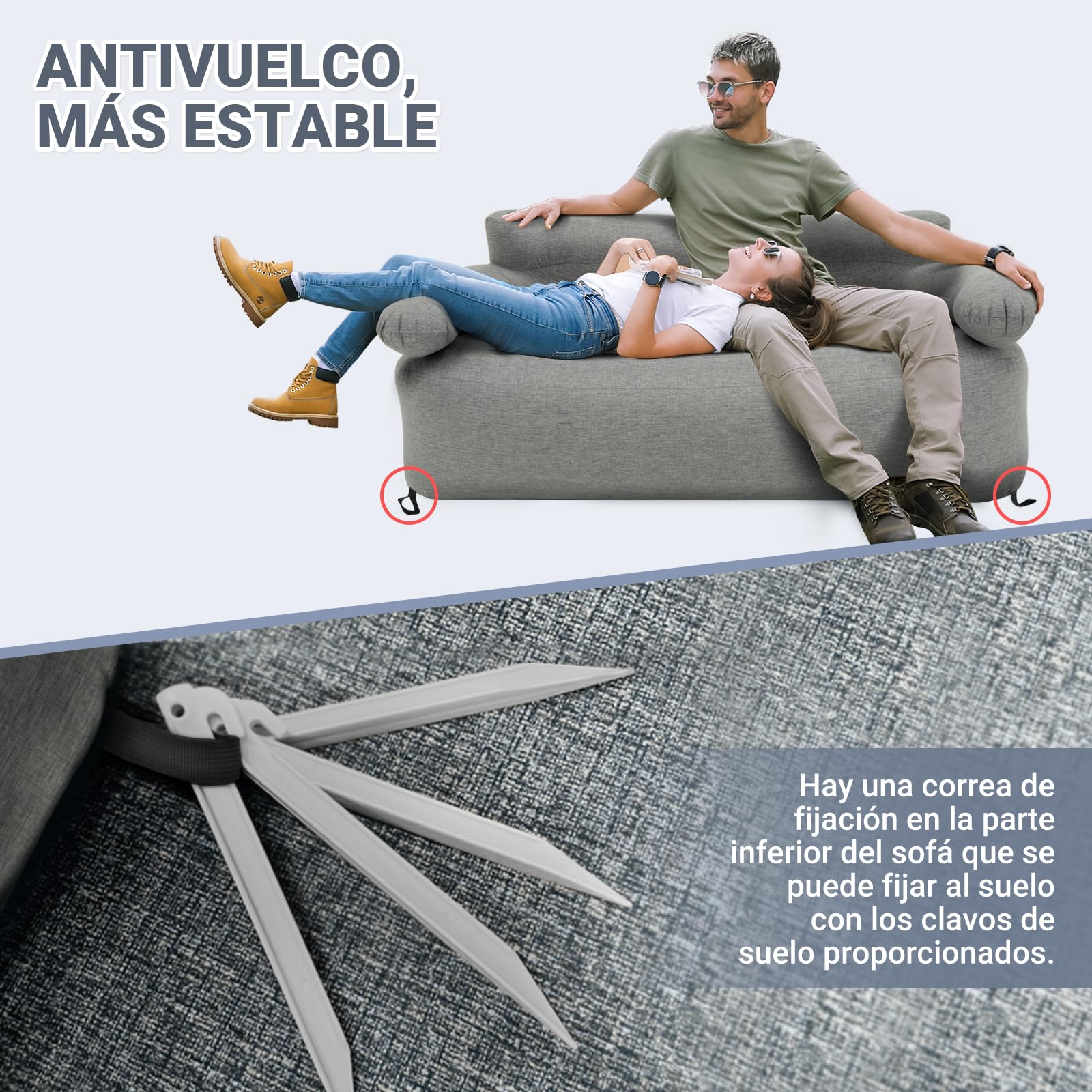 KingCamp Sofá Inflable 2 Asientos con Bomba de Pedal Durable,Tela Desmontable y Lavable, para Camping Familiar Jardín Festival de música