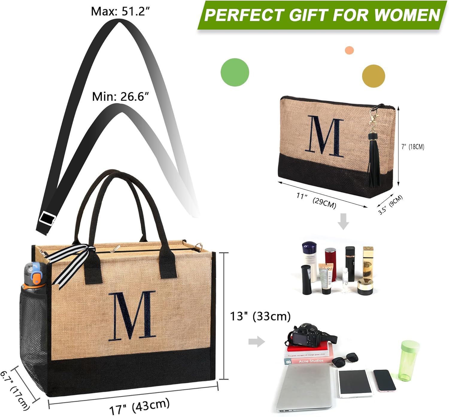 BeeGreen Bridal Gifts for Bride Shower Engagement Gifts for Bride Personalized Tote Bag for Wedding, Initial Jute Tote Bag for Bridemaids Bachelorette Women Friends Mother Monogrammed B - Image 3