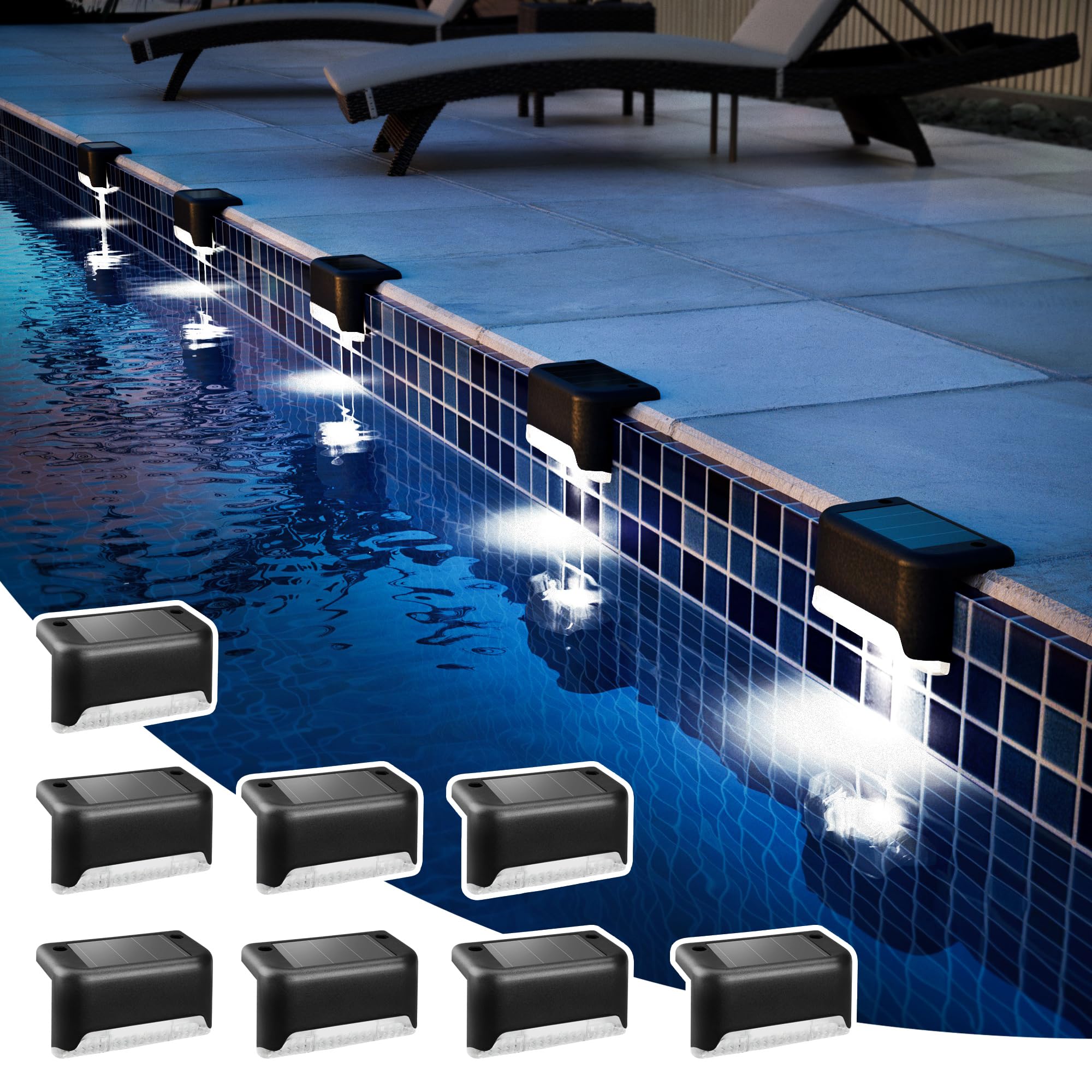 Solpex Solarleuchten für außen, 8 Stück Schwarz Solarleuchte Garten, Treppenlicht, wasserdicht, LED Beleuchtung für Außentreppe, Stufen, Zaun, Hof, Terrasse, Dachrinne, Weg, Dekoration, (Weiß)