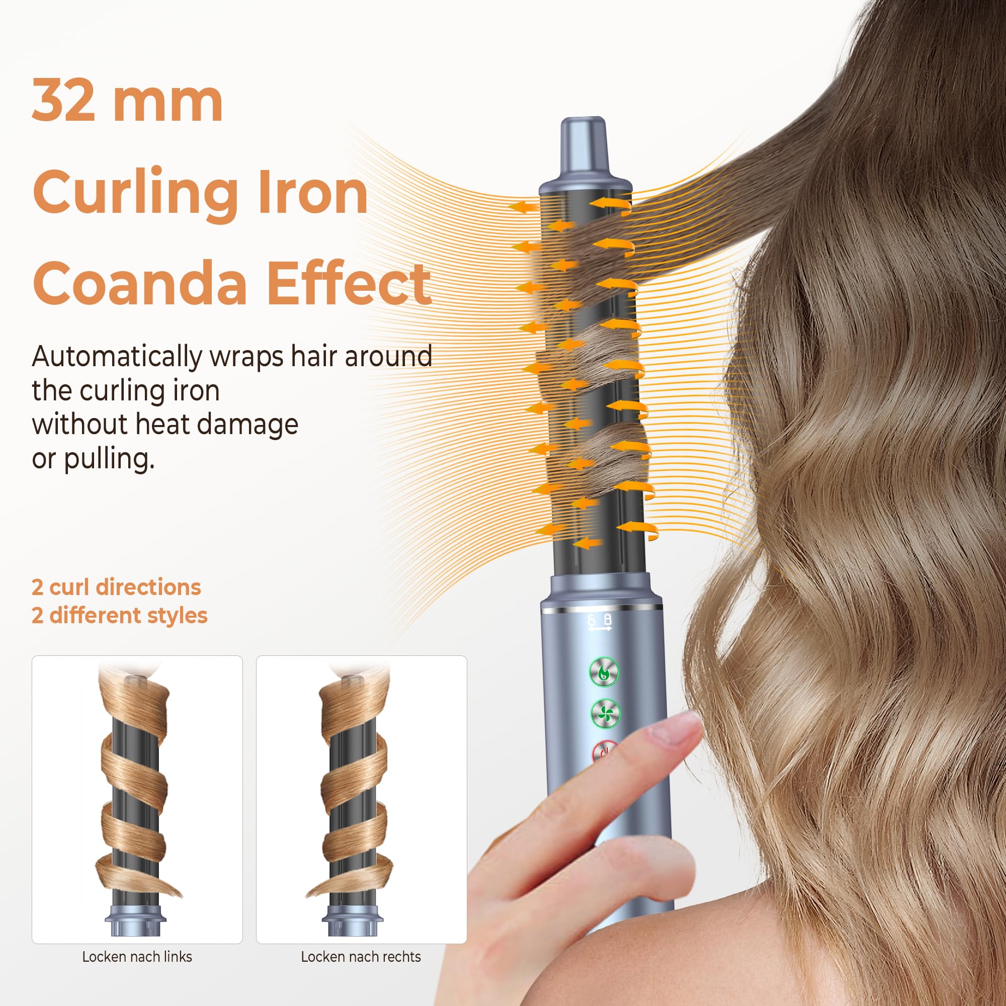 OKWRAP Haarstyler Hair Styler Set 7 in 1 Hairstyler With 110000 U/Min Hochtouriger Motor Haartrockner Warmluftbürste 320 Millions lonic Rundbürstenföhn Mit lockenstab mit luft Glättbürste Licht Leise
