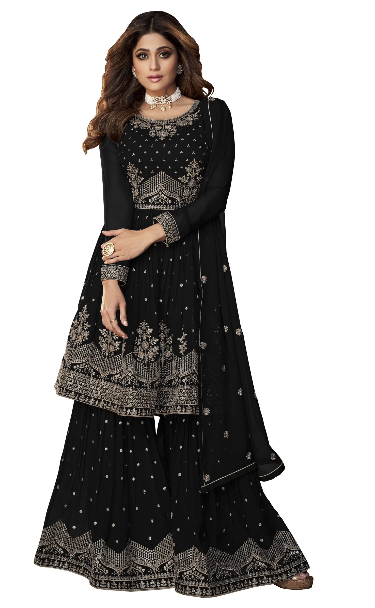 GenericRAMDEV FASHIO Faux Georgette Embroided Sharara Suit