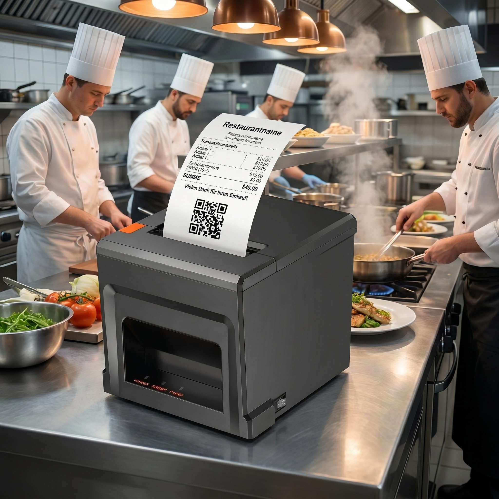 Thermodrucker 80mm Mobiler Einsatz, USB & Bluetooth, 300mm/s, Nur für Windows/Mac, Inkl. 5 Rollen + 58mm Adapter