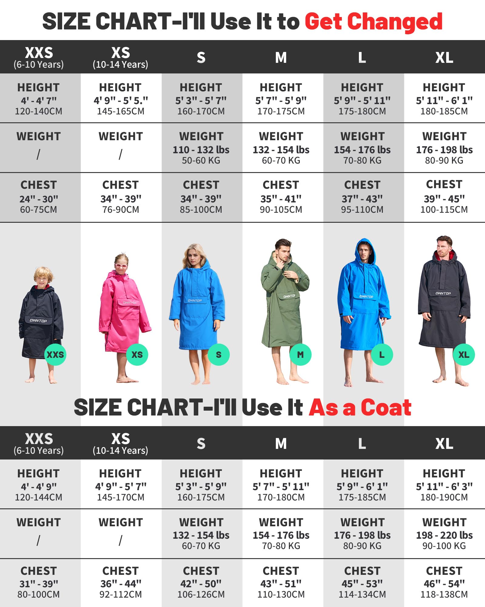 Owntop Cappotto Avvolgente Impermeabile per Adulti e Bambini - Cappotto semizipper Oversize Antivento con Fodera in Peluche Sherpa, Poncho Surf Ideale per cambiarsi e asciugarsi Dopo Spiaggia