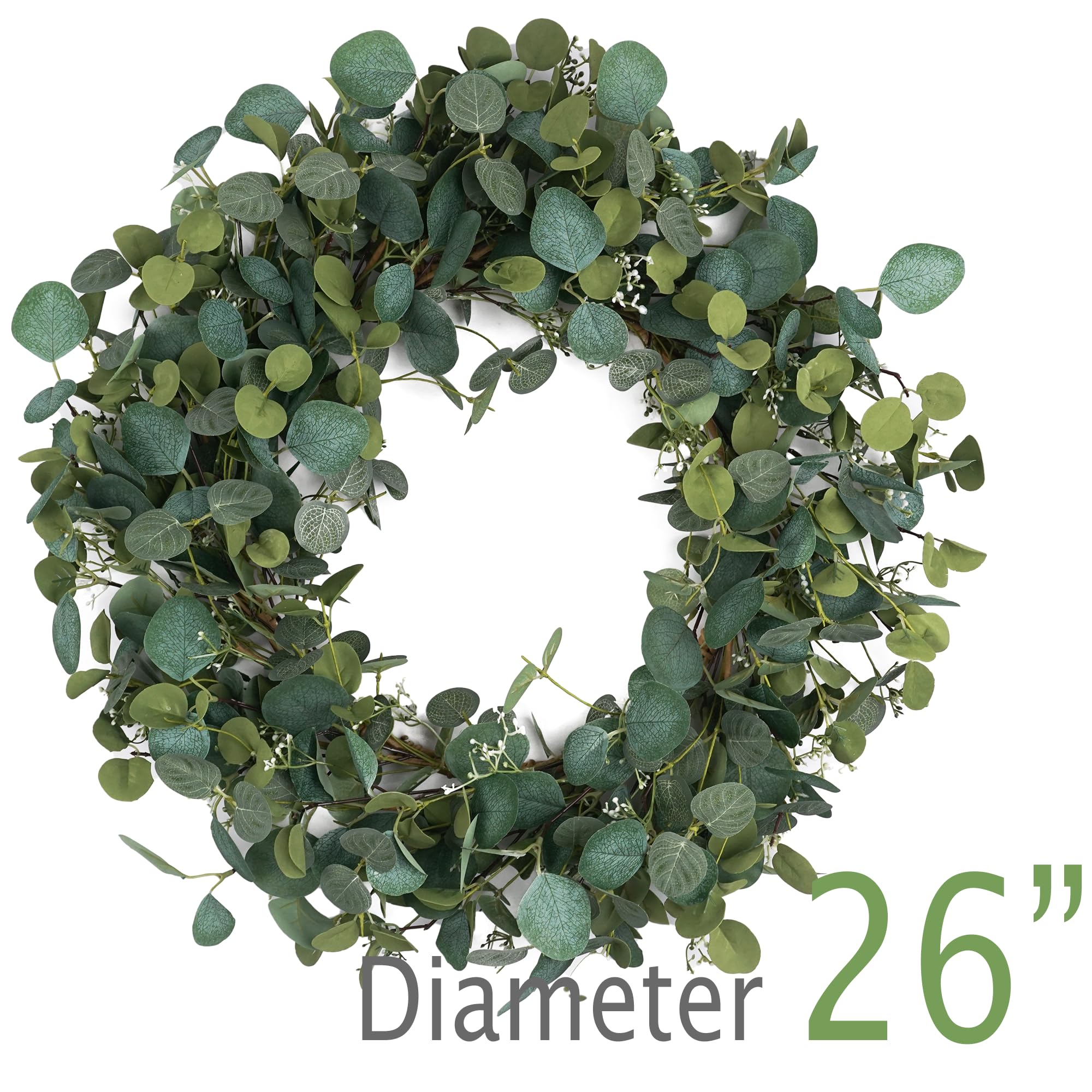 HomeKaren Eukalyptus-Kränze für Haustür, 66 cm, handgefertigter grüner Blätterkranz für Sommer, Frühling und alle Jahreszeiten, grüner Blumenkranz für Wand und Außenbereich