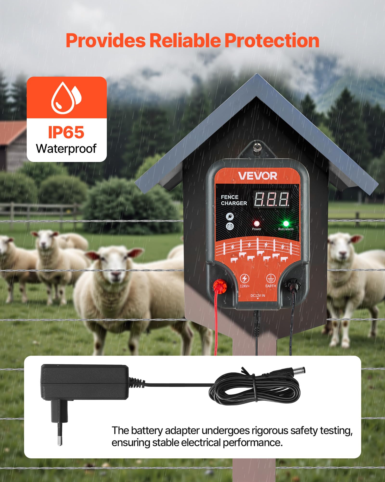 VEVOR Ładowarka do ogrodzeń elektrycznych, 10 kV, 3 J, ogrodzenie elektryczne AC/DC z wyświetlaczem LED, zapobiega przedostawaniu się dzikich zwierząt do drobiu hodowlanego