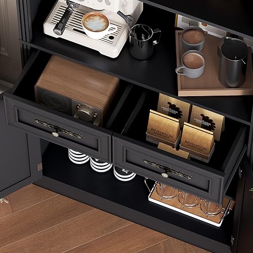 Miniatura 6 de Estantería de 71.4 x 31.5 pulgadas con cajones y gabinete, estantería de pie de 5 niveles con puertas de almacenamiento, estantes ajustables y asas