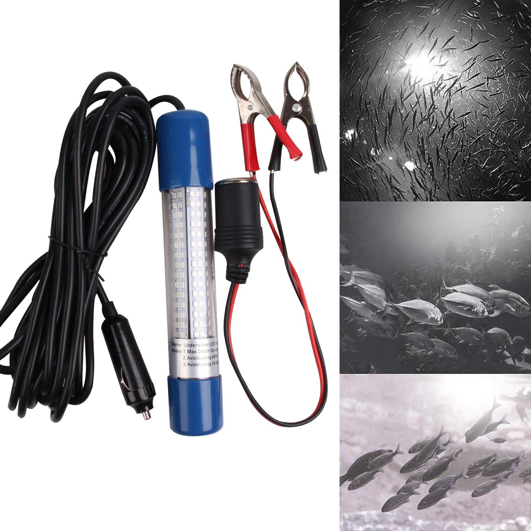 Submersible Drop Underwater Light - 1000 Lumens Night Fishing Light, Super Bright Lure Bait Finder with Clips & Plug Portable Underwater Fishing Light Boat Kayak Fishing Bait,12V-24V(White)