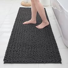 ILANGO Bathroom Rugs Dark Grey 55x24,Extra Soft Absorbent Chenille Bath Rugs,Thick Non-Slip Shaggy Bath Mat,Machine Washable Quick Dry Bath Mats for Bathroom Floor, Tub, Shower Accessories
