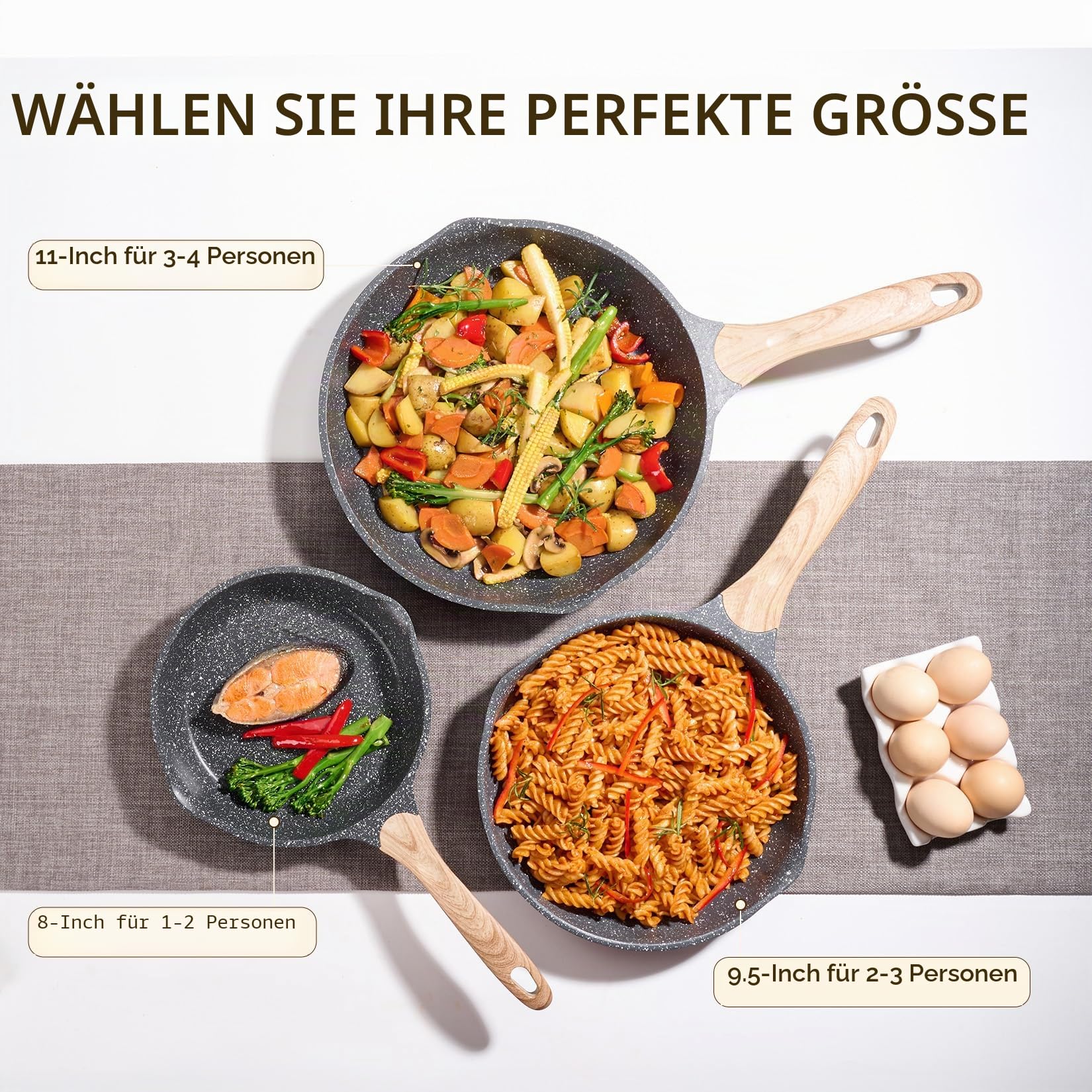 JEETEE Pfannenset 3 Teiliges, Bratpfanne set 20cm 24cm 28cm, Induktion Geeignet,Aus Geschmiedetem Aluminium mit Antihaftbeschichtung, für alle Herdarten,PFOA-frei(Grau)